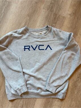 Rvca BIG RVCA Athletic Grey Blue Logo Crewneck Discounted Men's Sweatshirt Large